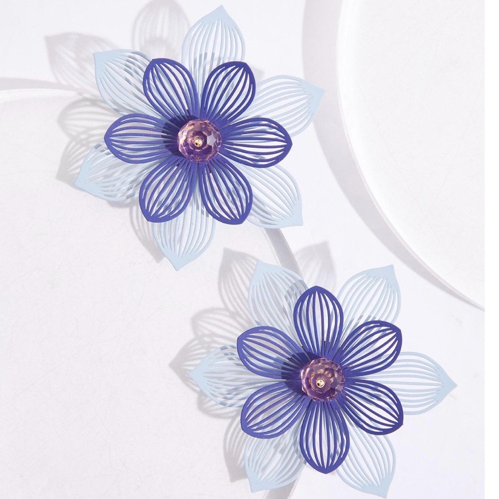 Purple & Light Blue Floral Statement Earrings